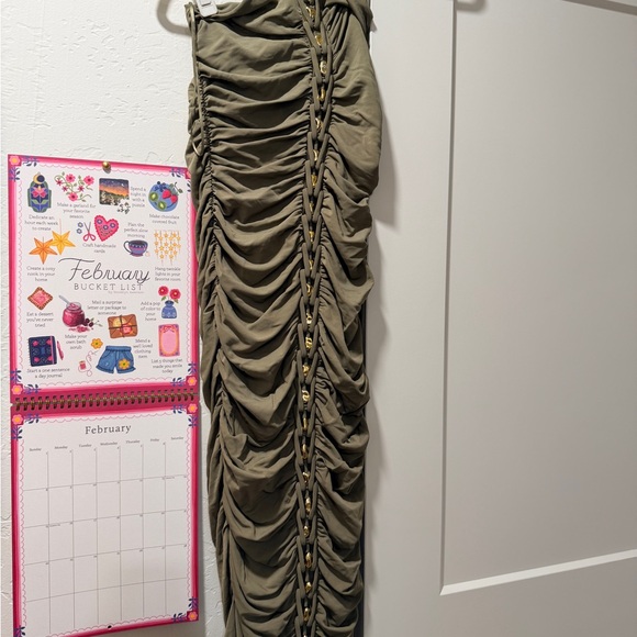 cult gaia Dresses & Skirts - Cult Gaia Khaki Ruched Maxi Skirt